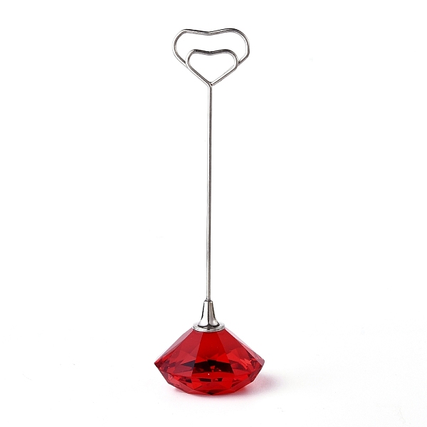 

PandaHall Diamond Shape Glass Name Card Holder, Wedding Table Number Card Holders, with Iron Findings, Heart, Red, 130mm Glass Red
