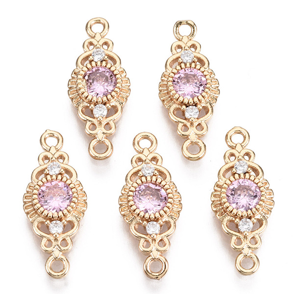 

PandaHall Brass Micro Pave Cubic Zirconia Links Connectors, with Glass, Horse Eye, Long-Lasting Plated, Light Gold, Pink, 19.5x8x3mm, Hole...
