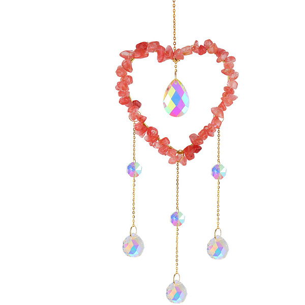 

PandaHall Iron Big Pendant Decorations, Cherry Quartz Glass Heart Hanging Sun Catchers, with Brass Findings and Glass, for Garden, Wedding...