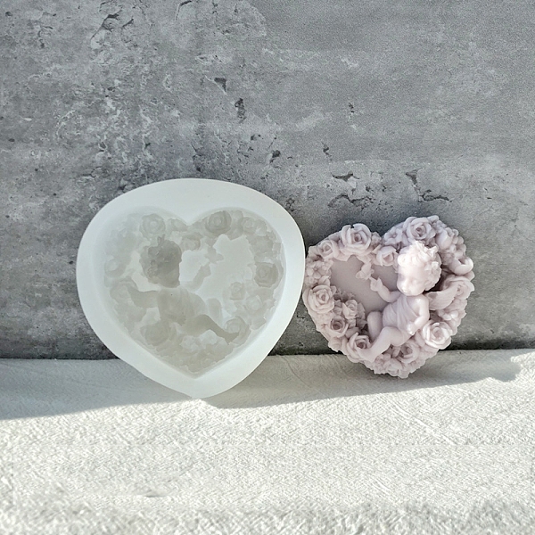 

PandaHall DIY Silicone Statue Candle Molds, For Candle Making, Heart with Angel, White, 8.3x8.2cm Silicone Heart White