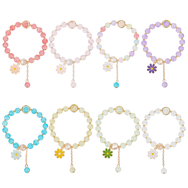 

PandaHall ANATTASOUL 8Pcs 8 Colors Glass Round Beaded Stretch Bracelets Set, Alloy Flower Tassel Charms Adjustable Bracelets, Mixed Color..., Multicolor