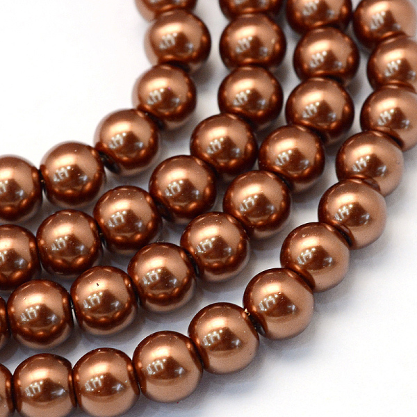 

PandaHall Baking Painted Pearlized Glass Pearl Round Bead Strands, Sienna, 8~9mm, Hole: 1mm, about 100~105pcs/strand, 31.4 inch Glass Round..., Brown