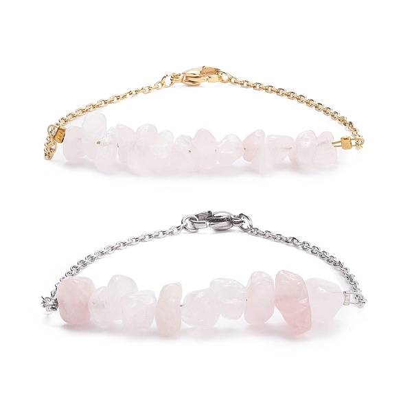 

PandaHall 2Pcs 2 Color Natural Rose Quartz Chip Beaded Link Bracelets Set with 304 Stainless Steel Cable Chains, Gemstone Jewelry for Women...