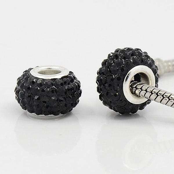 

PandaHall Grade A Rhinestone European Beads, Large Hole Beads, Resin, with Silver Color Plated Brass Core, Rondelle, Jet, 15x10mm, Hole: 5mm..., Black