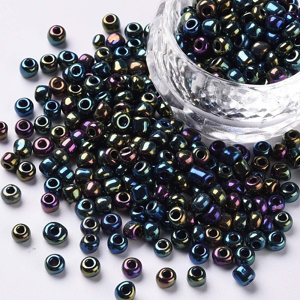 

PandaHall 6/0 Glass Seed Beads, Iris Round, Colorful, 4mm, Hole: 1mm, about 4500pcs/pound Glass