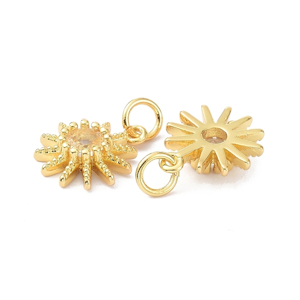 

PandaHall Brass Cubic Zirconia Charms, with Jump Ring, Long-Lasting Plated, Lead Free & Cadmium Free, Sun, Real 18K Gold Plated..., Clear