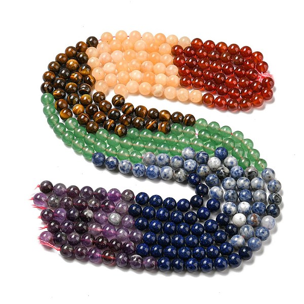 

PandaHall Chakra Natural Mixed Gemstone Beads Strands, Natural Carnelian & Yellow Jade & Jade & Tiger Eye & Amethyst & Lapis Lazuli & Blue...