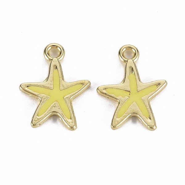 

PandaHall Rack Plating Alloy Pendants, with Enamel, Cadmium Free & Lead Free, Starfish, Light Gold, Yellow, 17x13x1.5mm, Hole: 1.8mm...