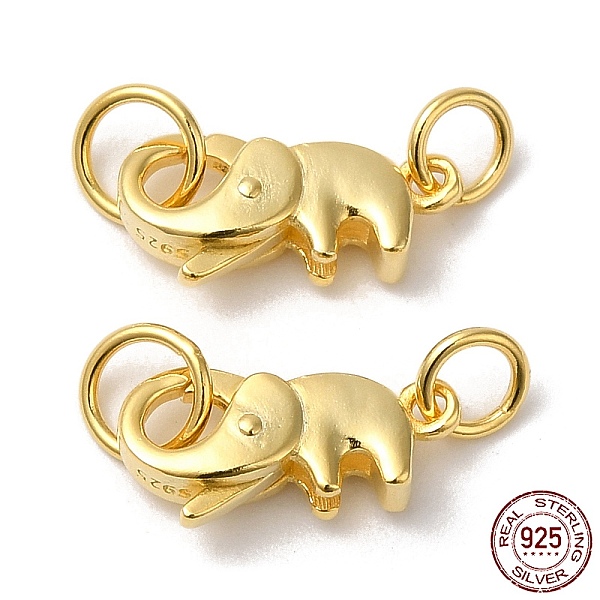 

PandaHall 925 Sterling Silver Lobster Claw Clasps with Jump Rings, Elephant with 925 Stamp, Golden, 7x14x4.5mm Sterling Silver Elephant