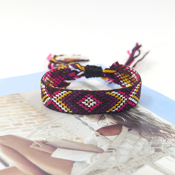 

PandaHall Polyester Braided Rhombus Pattern Cord Bracelet, Ethnic Tribal Adjustable Brazilian Bracelet for Women, Coconut Brown, 5-7/8 inch...