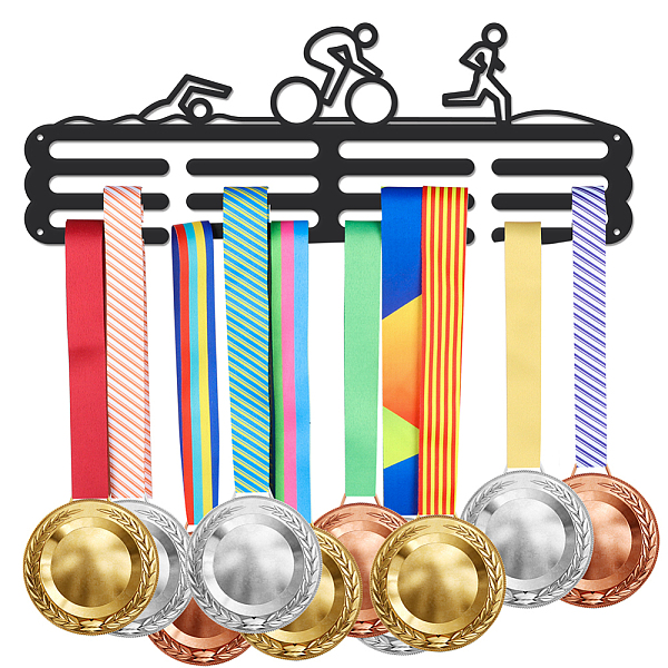 

PandaHall Sports Theme Iron Medal Hanger Holder Display Wall Rack, with Screws, Triathlon Pattern, 150x400mm Iron Sports
