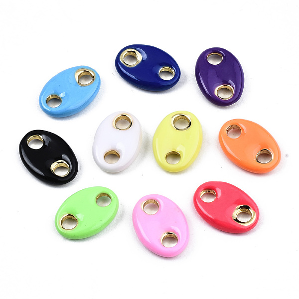 PandaHall Brass Enamel Link Connectors, Cadmium Free & Nickel Free & Lead Free, Coffee Bean, Mixed Color, 17x12x3~4mm, Hole: 3.5mm Brass...