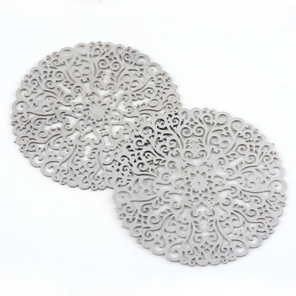 

PandaHall 304 Stainless Steel Filigree Joiners, Flat Round, Stainless Steel Color, 42x0.5mm, about 95~110pcs/bag Steel Flat Round