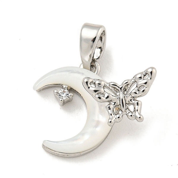 

PandaHall Brass Micro Pave Clear Cubic Zirconia Pendants, with Shell, Moon with Butterfly, Platinum, 12x17x5mm, Hole: 4x2mm Brass+Cubic...