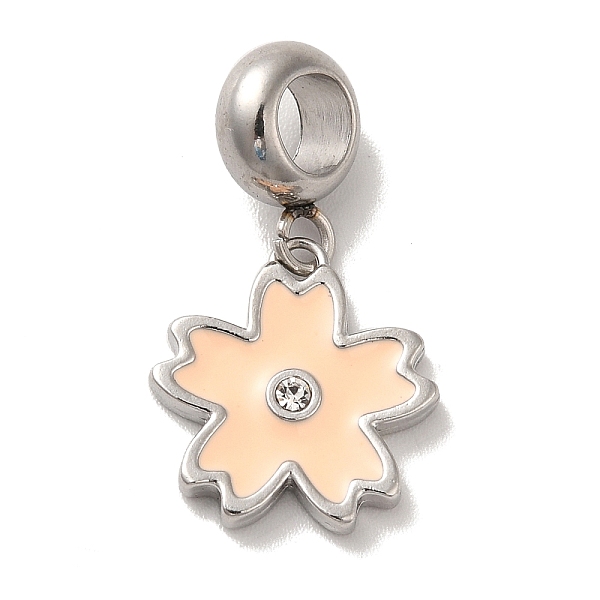 

PandaHall 304 Stainless Steel Enamel European Dangle Charms, Large Hole Pendants with Crystal Rhinestone, Sakura, Stainless Steel Color..., Orange