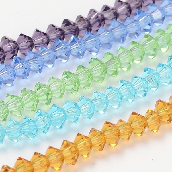 

PandaHall Faceted Bicone Transparent Glass Bead Strands, Mixed Color, 5x3mm, Hole: 1mm, about 99pcs/strand, 11.8 inch Glass Bicone..., Multicolor