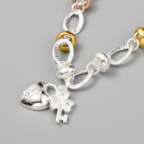 

PandaHall Popular Silver Color Plated Brass Key and Lock Bib Necklaces For Women, 18 inch Brass