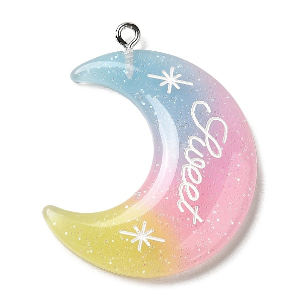 

PandaHall Gradient Color Translucent Resin Pendants, Glitter Moon Charms with Platinum Tone Iron Loops, Pink, 40x34x5mm, Hole: 2mm...