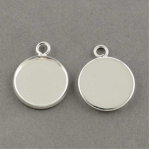 

PandaHall Brass Pendant Cabochon Settings, Plain Edge Bezel Cups, Flat Round, Silver Color Plated, Tray: 16mm, 22x18x2mm, Hole: 2.5mm Brass...