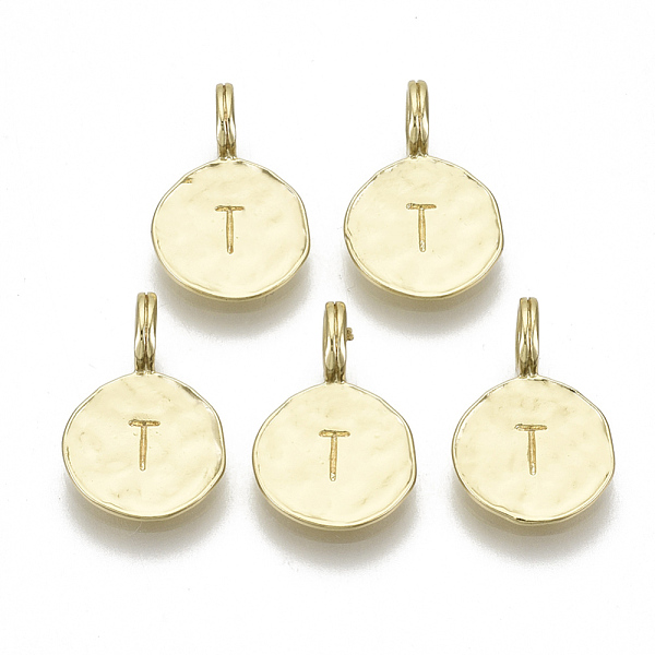 

PandaHall Alloy Pendants, Cadmium Free & Nickel Free & Lead Free, Flat Round with Letter, Real 18K Gold Plated, Letter.T, 17x11.5x1.5mm...