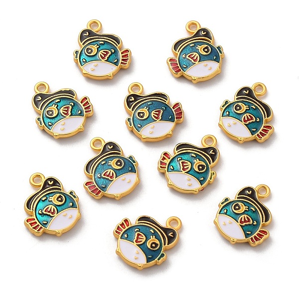 

PandaHall Alloy Enamel Pendants, Matte Gold Color, Puffer, Blue, 15.8x13x2.5mm, Hole: 1.5mm Alloy+Enamel Fish Blue