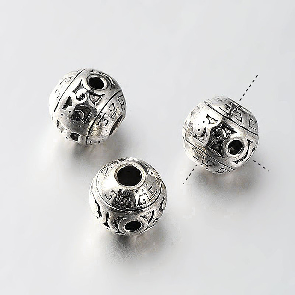 

PandaHall Tibetan Style Alloy 3-Hole Guru Beads, T-Drilled Beads, Round, Antique Silver, 10x9mm, Hole: 2~3mm Alloy Round