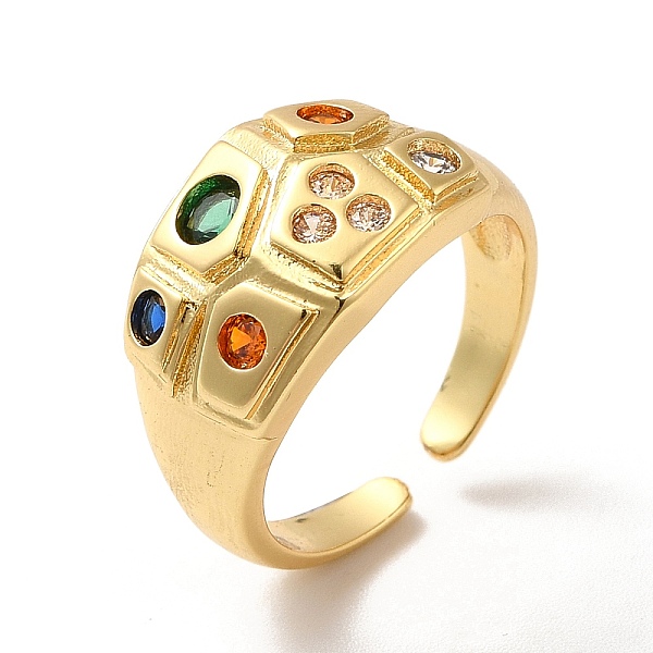 

PandaHall Colorful Cubic Zirconia Geometry Open Cuff Ring, Ion Plating(IP) Brass Wide Ring for Women, Real 18K Gold Plated, US Size 7...