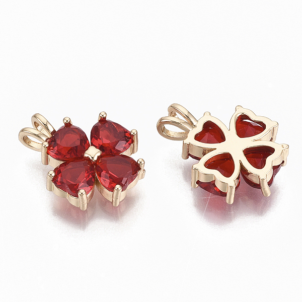 

PandaHall Glass Pendants, with Brass Findings, Faceted, Clover, Light Gold, FireBrick, 18.5x13.5~14.5x4.5mm, Hole: 2mm Brass+Glass Clover..., Red