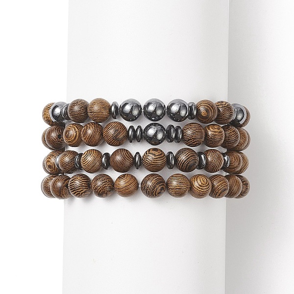 

PandaHall 4Pcs 4 Style Natural Wenge Wood & Synthetic Hematite Beaded Stretch Bracelets Set for Women, Camel, Inner Diameter: 2 inch(5.1cm)..., Brown