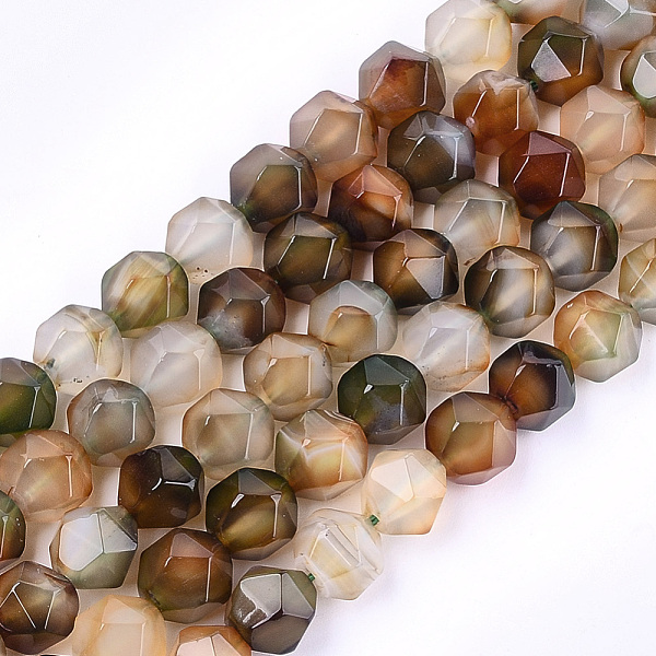 PandaHall Natural Agate Beads Strands, Dyed, Faceted, Star Cut Round Beads, Sandy Brown, 12x10x10mm, Hole: 1mm, about 31~32pcs/strand, 14.9...