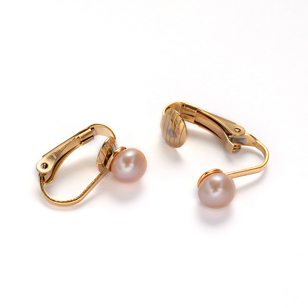 

PandaHall Golden Tone 304 Stainless Steel Freshwater Pearl Clip-on Earrings, PeachPuff, 16x4x14mm Pearl Brown