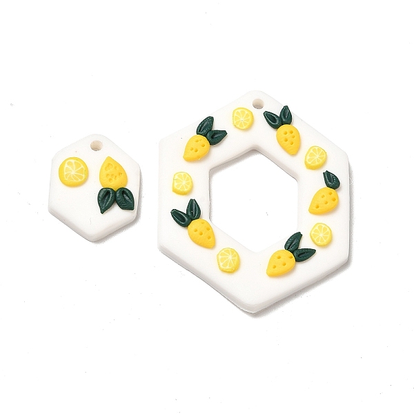 

PandaHall Handmade Polymer Clay Pendants Sets, Hexagon with Lemon & Strawberry, Yellow, 36x30x5mm, Hole: 1.8mm, 2pcs/set Polymer Clay...