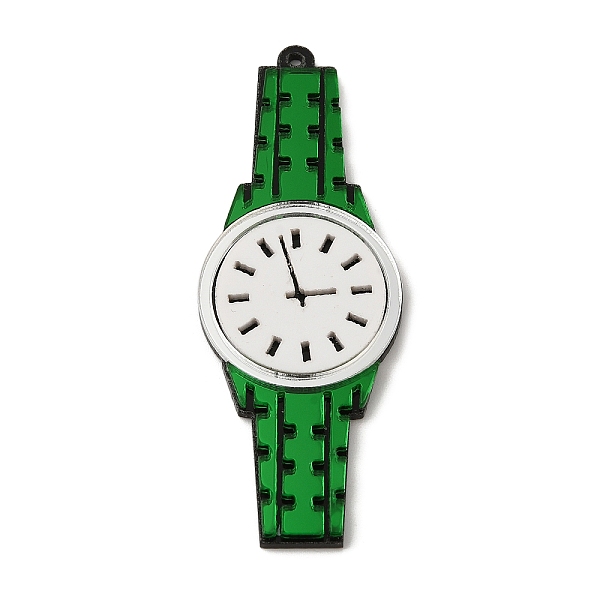 

PandaHall Acrylic Big Pendant, Clock, Cartoon Watch Charm, Dark Green, 72x27x3.5mm, Hole: 1.6mm Acrylic Clock