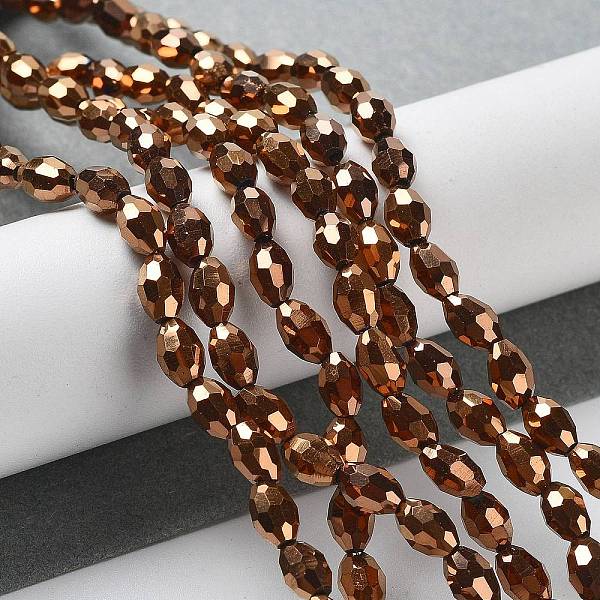 

PandaHall Electroplate Glass Beads, Red Copper Plated, Faceted Oval, Goldenrod, bead: 6mm long, 4mm thick, hole: 1mm, about 72pcs/strand..., Gold
