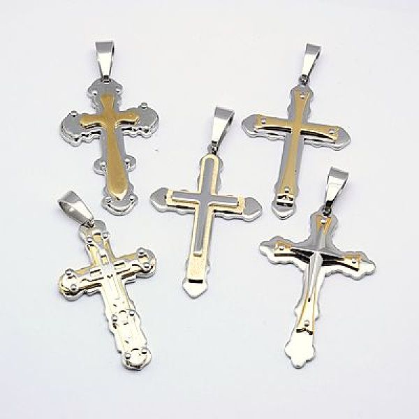 

PandaHall 304 Stainless Steel Big Pendants, Cross, Mixed Style, Mixed Color, 62~80x36~43x6~8mm, Hole: 11~15x7~9mm 304 Stainless Steel Cross