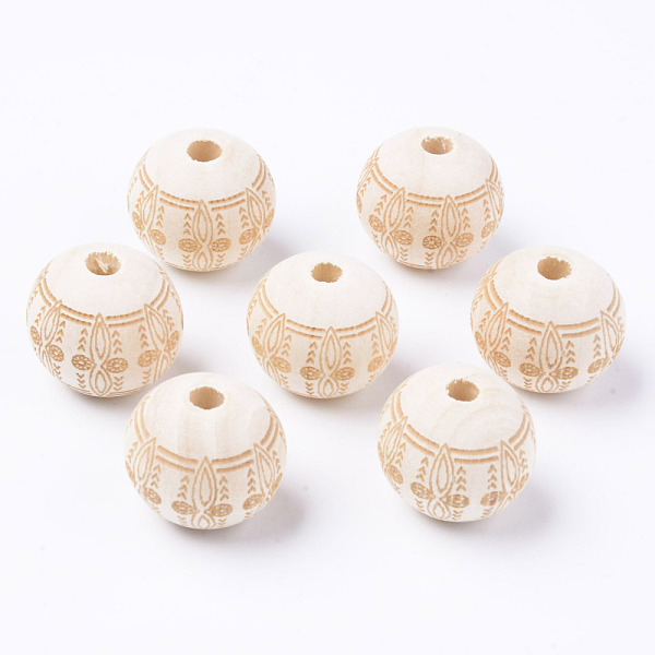 

PandaHall Unfinished Natural Wood European Beads, Large Hole Beads, for DIY Painting Craft, Laser Engraved Pattern, Round, Antique White...