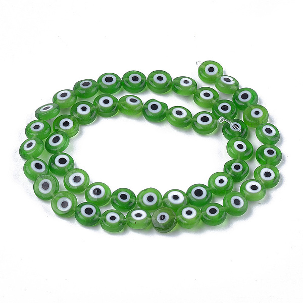 

PandaHall Handmade Evil Eye Lampwork Beads Strands, Flat Round, Green, 7.5x3mm, Hole: 1mm, about 48pcs/strand, 13.7 inch~14.9 inch Lampwork...
