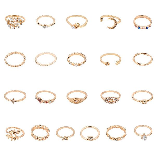 

PandaHall ANATTASOUL 21Pcs 21 Styles Rectangle & Horse Eye & Teardrop & Leaf & Moon & Star & Heart Alloy Finger Rings, Stackable Rings for...
