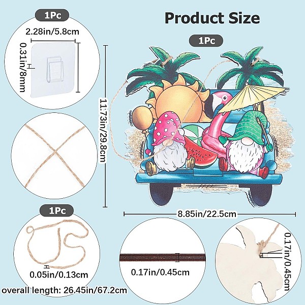 

PandaHall Summer Theme Wooden Hanging Wall Decorations for Front Door Home Decoration, with Jute Twine and Plastic Traceless Hook, Car with...