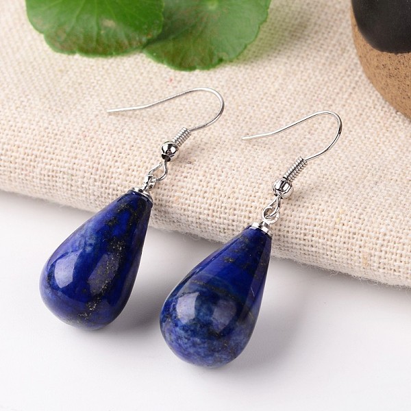 

PandaHall Natural Lapis Lazuli Drop Dangle Earrings, with Platinum Plated Brass Findings, 43mm, Pin: 0.7mm Lapis Lazuli