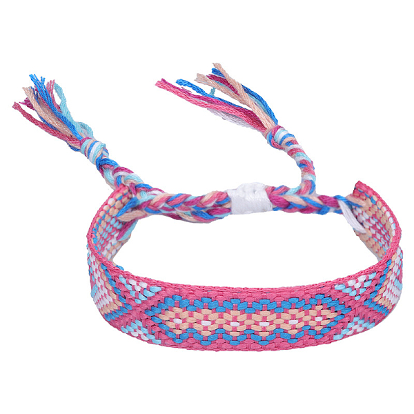 

PandaHall Polyester-cotton Braided Rhombus Pattern Cord Bracelet, Ethnic Tribal Adjustable Brazilian Bracelet for Women, Flamingo, 5-7/8~11..., Pink