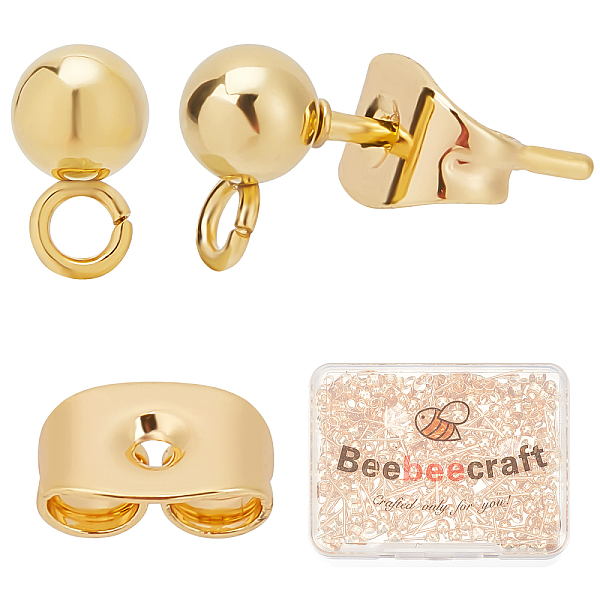 

PandaHall Beebeecraft 100PCS 24K Gold Plated Earring Studs Earring Posts Ball Stud Earrings with Loop DIY Jewelry Dangle Earring Making...
