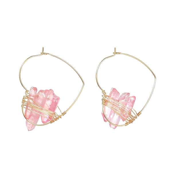 

PandaHall Electroplated Natural Quartz Wire Wrapped Earrings for Girl Women, Golden Heart Brass Hoop Earrings, Pink, 42x35.5x7~9mm, Pin...
