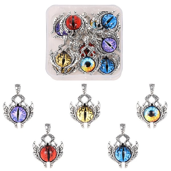 

PandaHall 10Pcs 5 Colors Glass Pendants, with Antique Silver Plated Alloy Findings, Evil Eye, Mixed Color, 42x29x8.5mm, Hole: 6x4mm..., Multicolor