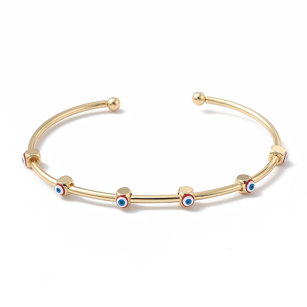 

PandaHall Brass Cuff Bangles, Enamel Evil Eye Open Bangles for Women, Real 18K Gold Plated, FireBrick, Inner Diameter: 2-1/2 inch(6.5cm)..., Red