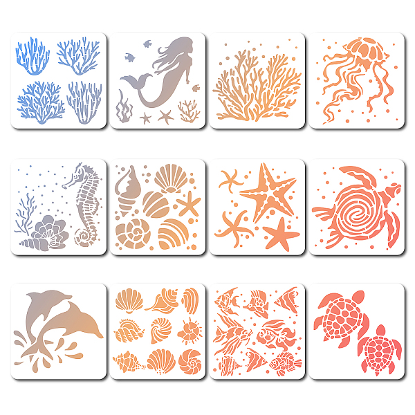 

PandaHall 12Pcs 12 Styles PET Plastic Hollow Out Drawing Painting Stencils Templates, Square, Sea Animals, 18x18cm, 1pc/style Plastic Other...