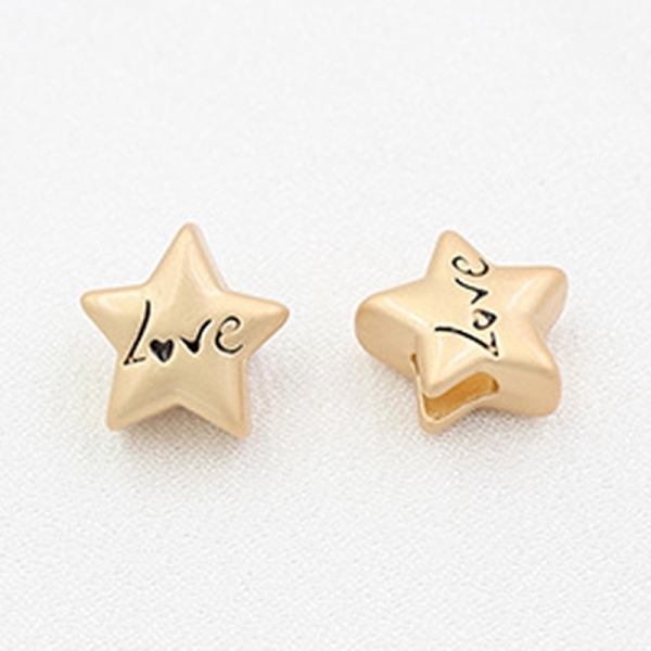 

PandaHall Alloy Beads, Star with Word Love, Matte Gold Color, 12.9x12.1mm Alloy Star