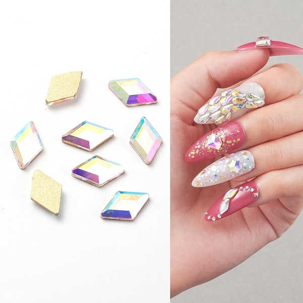 

PandaHall Glass Rhinestone Nail Art Decoration Accessories, Rhombus, Crystal AB, 8x5x2mm, 15pcs/bag Glass Rhombus Clear