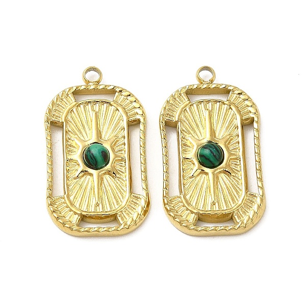 

PandaHall Natural Malachite Pendants, Rectangle Charms, with Vacuum Plating Real 18K Gold Plated 201 Stainless Steel Findings...