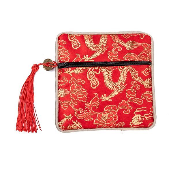 

PandaHall Chinese Brocade Tassel Zipper Jewelry Bag Gift Pouch, Square with Flower Pattern, Red, 11.5~11.8x11.5~11.8x0.4~0.5cm Cloth Flower...